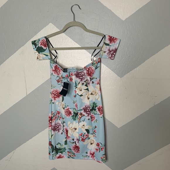 NEW Forever 21 | Blue Floral Off Shoulder Dress - Picture 3 of 7